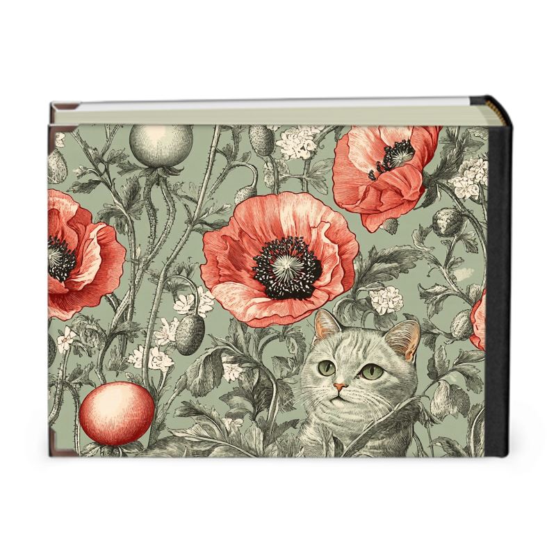 Handgefertigtes Scrapbook-Album – Mohn und Katze