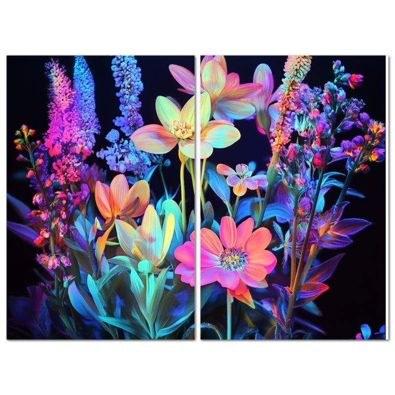 Flourescent Flowers Series Diptych Canvas